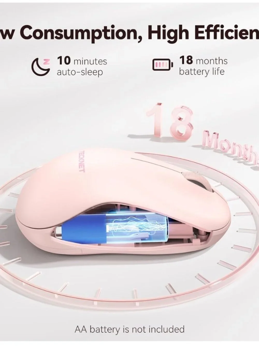 TECKNET Pink Silent Wireless Mouse for Laptop 2.4G Portable EWM01233 NIB